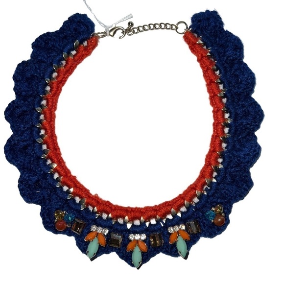 Crystal Formica Knitted Design Boho Statement Jewelry Necklace - Picture 1 of 5